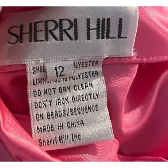 NWT Sherri Hill Formal Pink Chiffon Beaded Top Prom Dress 52591-Size 12 - Picture 7 of 10